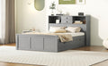 Full Size Wood Pltaform Bed With Win Size Trundle, 3 Drawers, Upper Shelves And A Set Of Usb Ports & Sockets, Gray Gray Solid Wood Mdf