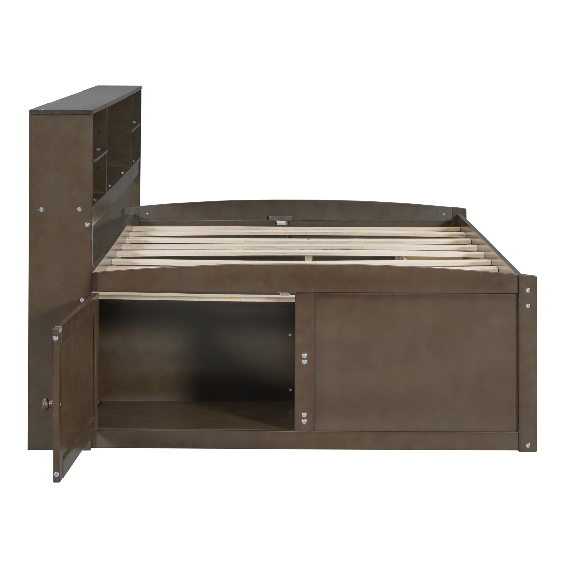 Full Size Wood Daybed With 2 Bedside Cabinets, Upper Shelves And 4 Drawers, Antique Brown Antique Brown Solid Wood Mdf