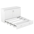 Queen Size Murphy Bed Wall Bed With Drawer And A Set Of Sockets & Usb Ports, Pulley Structure Design, White White Solid Wood Mdf