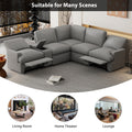 104'' Power Recliner Corner Sofa Home Theater Reclining Sofa Sectional Couches With Storage Box, Cup Holders, Usb Ports And Power Socket For Living Room, Grey Grey Foam Linen 4 Seat