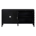 Retro Sideboard Door With Circular Groove Design Round Metal Door Handle For Entrance, Dinning Room, Living Room Black Black Mdf