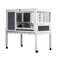 Wooden Rabbit Hutch With Wheels, Indoor Outdoor Pet House With Pull Out Tray Gray And White Gray Wood