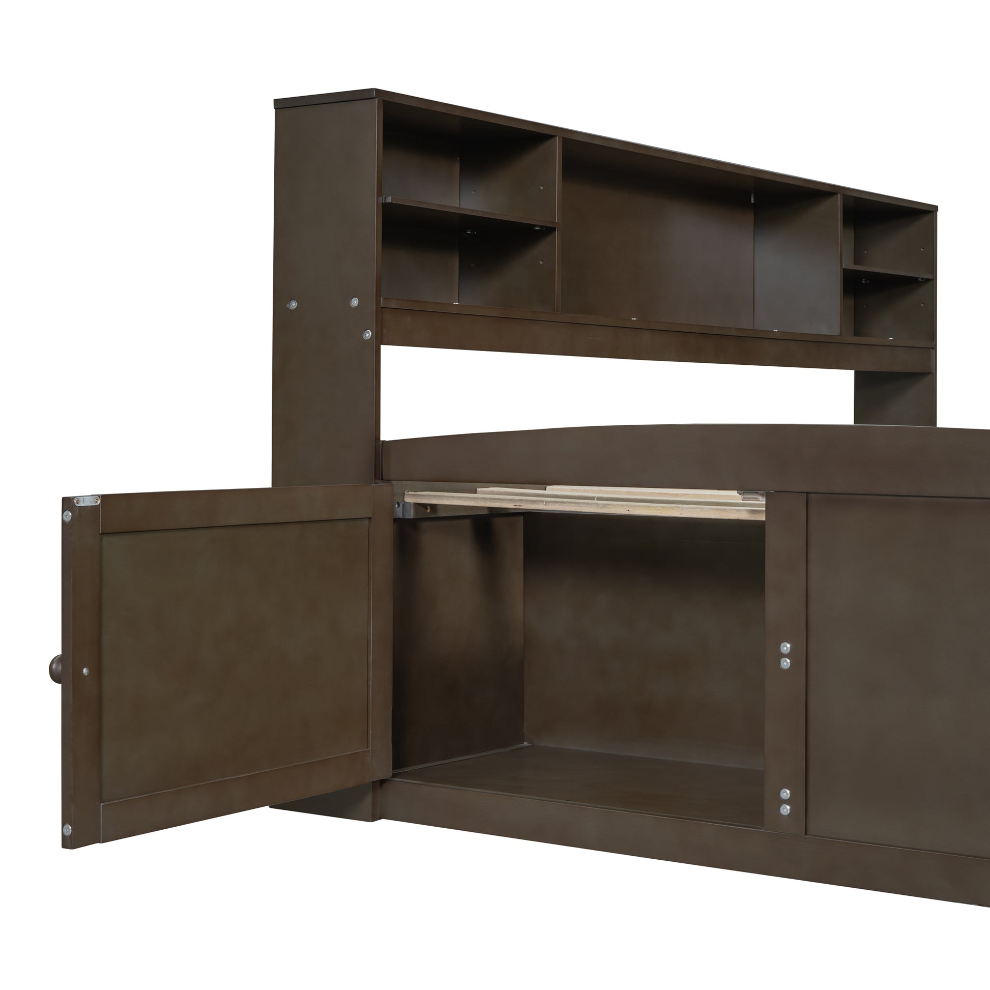 Full Size Wood Daybed With 2 Bedside Cabinets, Upper Shelves And 4 Drawers, Antique Brown Antique Brown Solid Wood Mdf