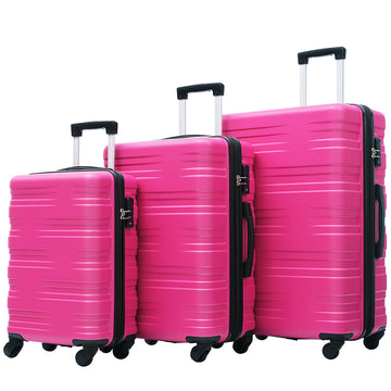 Hardshell Luggage Sets 3 Pcs Spinner Suitcase With Tsa Lock Lightweight 20''24''28'' Pink Abs