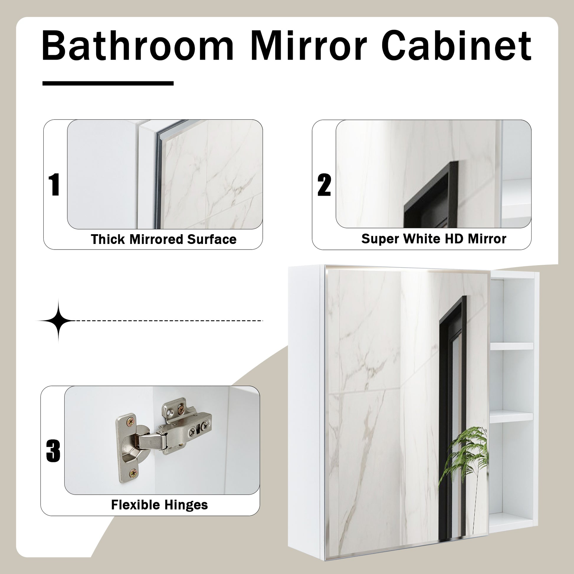 A White Mdf Material Mirror Cabinet, Bathroom Mirror, And A Separate Wall Mounted Bathroom Mirror For Storage And Space Saving. White Mdf Glass