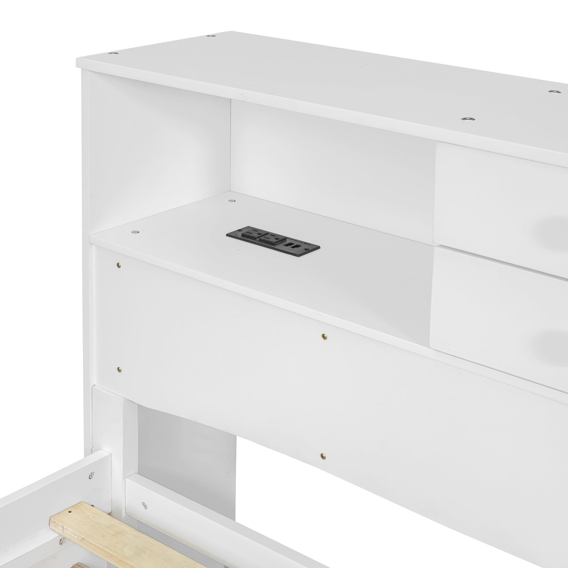 Full Size Wood Pltaform Bed With Win Size Trundle, 3 Drawers, Upper Shelves And A Set Of Usb Ports & Sockets, White White Solid Wood Mdf