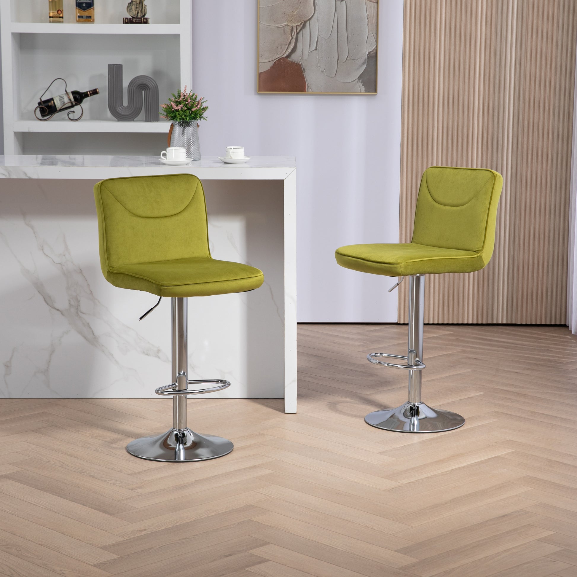 Coolmore Bar Stools With Back And Footrest Counter Height Dining Chairs 2Pc Set,360 Velvet Swivel Bar Stools Set Of 2, Adjustable Counter Height Bar Chairs Olive Velvet Olive Foam Velvet