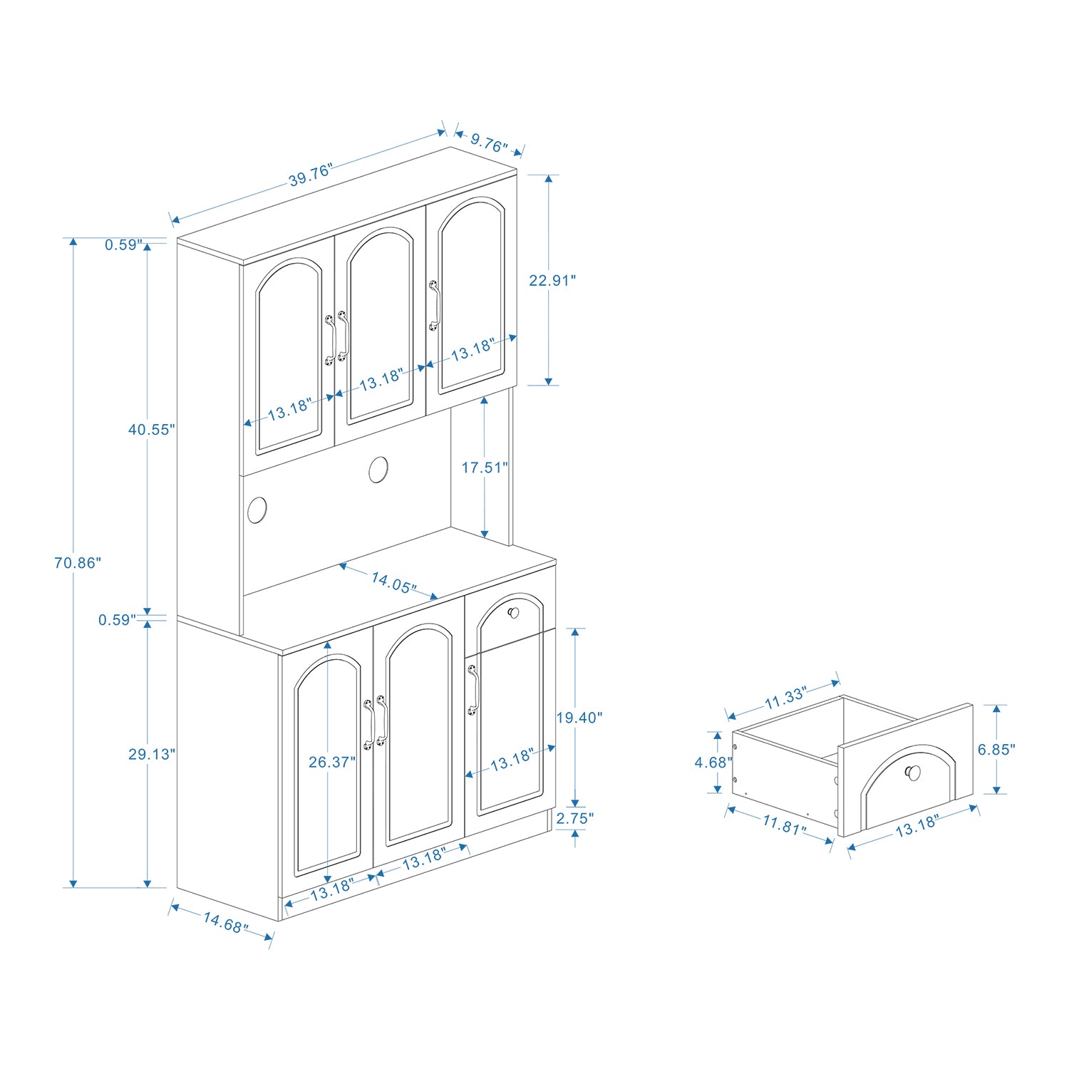 71" Kitchen Pantry Storage Cabinet with Microwave