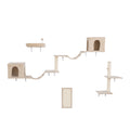 Wall Mounted Cat Tree, Cat Furniture With 2 Cat Condos House, 3 Cat Wall Shelves, 2 Ladder, 1 Cat Perch, Sisal Cat Scratching Posts And Pad Beige Particle Board