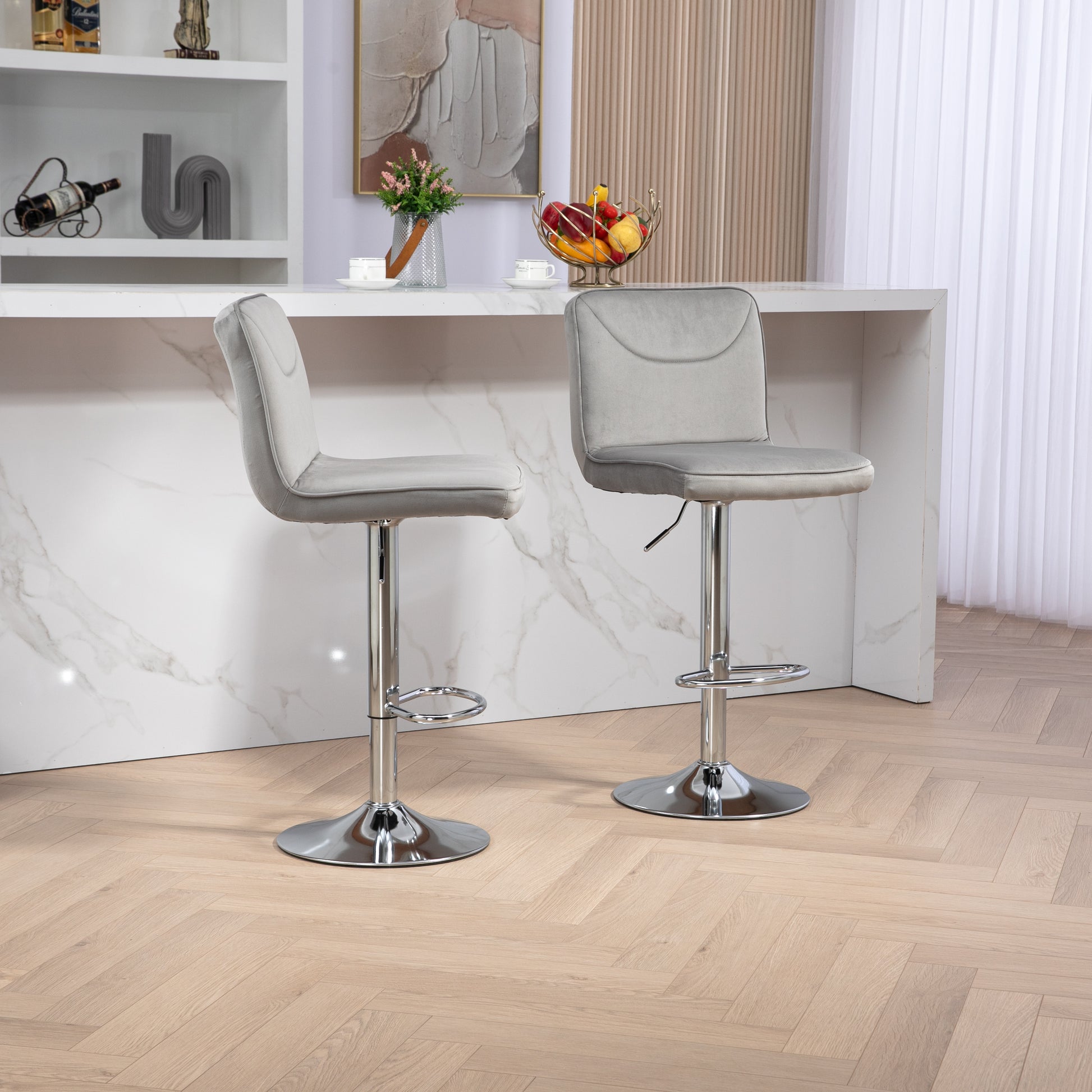 Coolmore Bar Stools With Back And Footrest Counter Height Dining Chairs 2Pc Set,360 Velvet Swivel Bar Stools Set Of 2, Adjustable Counter Height Bar Chairs Gray Velvet Gray Primary Living Space Foam Velvet