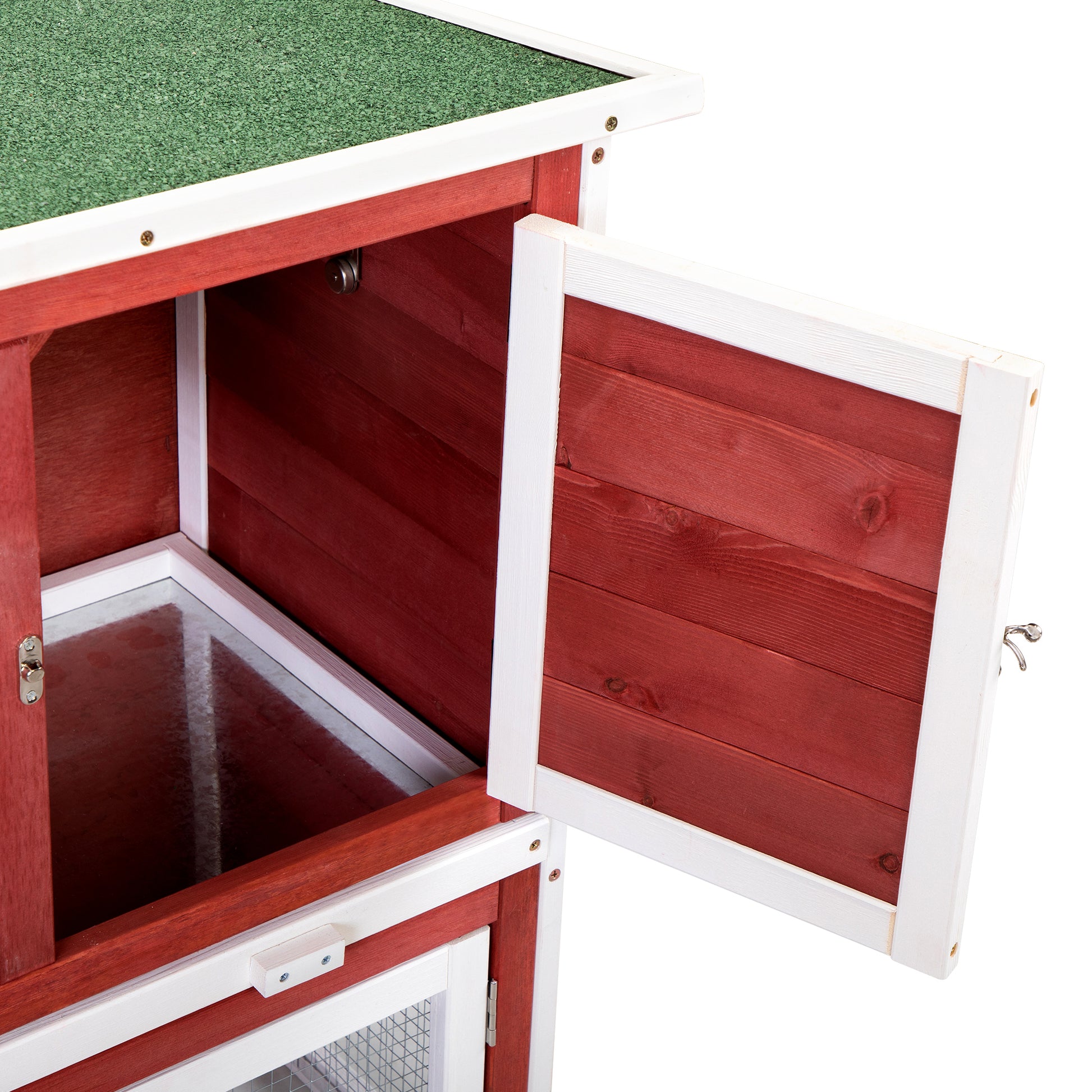 Wood Rabbit Hutch, Pet Playpen With 2 Stories, Ramp, Doors, Pull Out Tray, Water Bottle, Outdoor Enclosure For Small Animals Bunnies, Red And White Red Wood