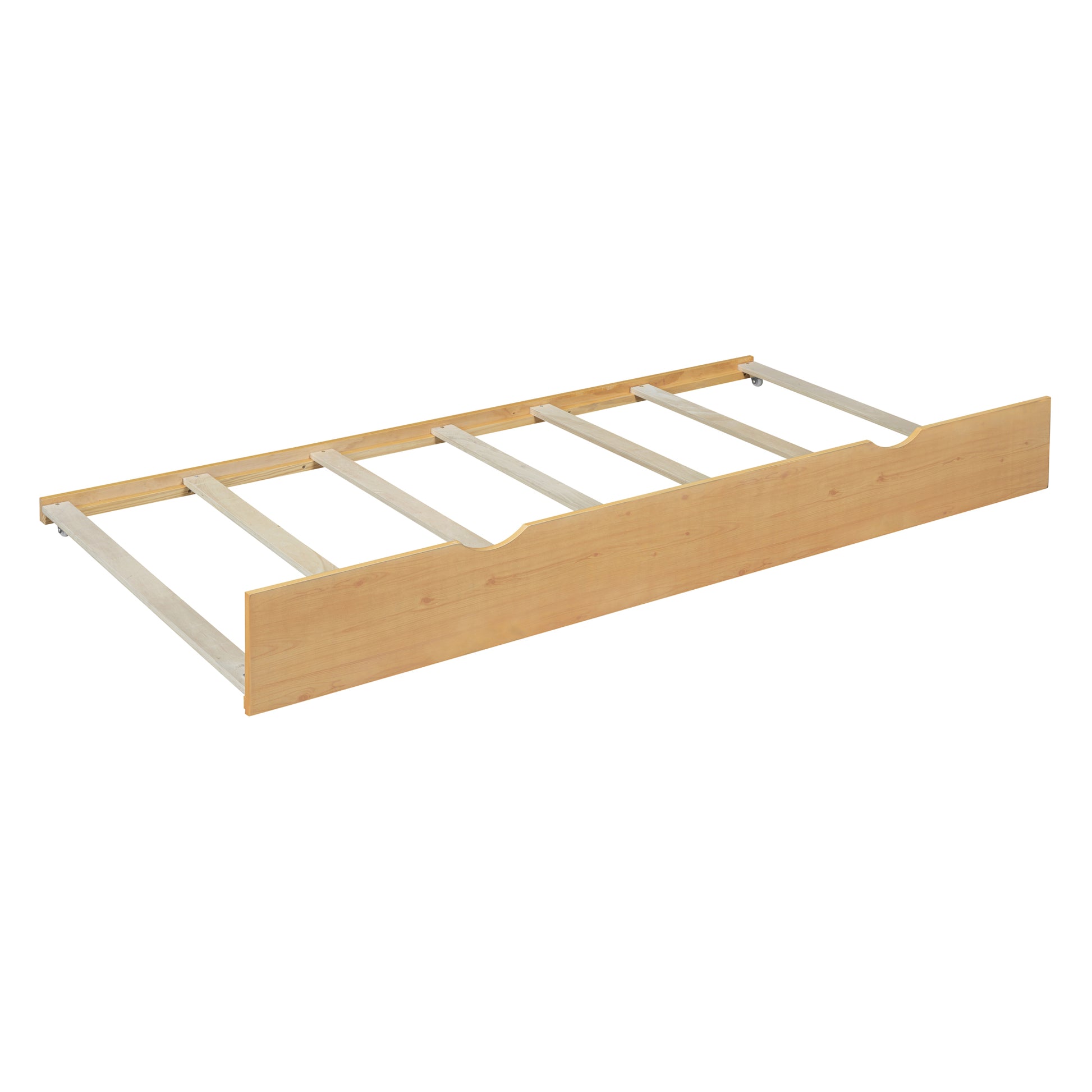 Full Size Wood Pltaform Bed With Twin Size Trundle, 3 Drawers, Upper Shelves And A Set Of Usb Ports & Sockets, Natural Natural Solid Wood Mdf