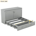 Queen Size Murphy Bed Wall Bed With Drawer And A Set Of Sockets & Usb Ports, Pulley Structure Design, Gray Gray Solid Wood Mdf