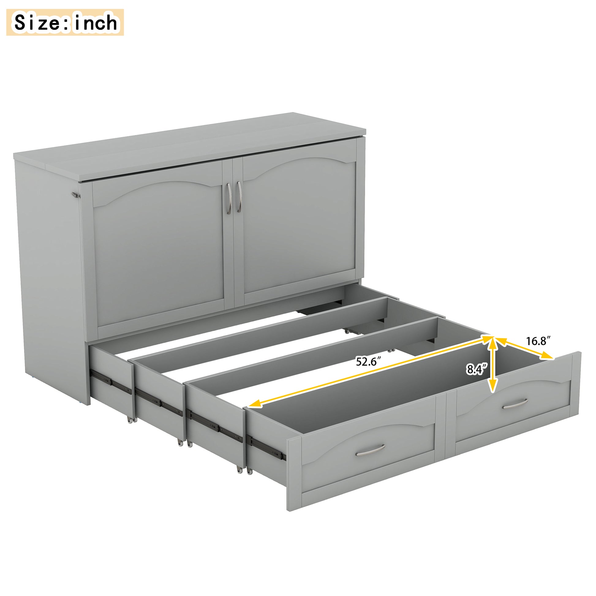 Queen Size Murphy Bed Wall Bed With Drawer And A Set Of Sockets & Usb Ports, Pulley Structure Design, Gray Gray Solid Wood Mdf