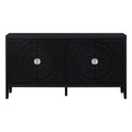 Retro Sideboard Door With Circular Groove Design Round Metal Door Handle For Entrance, Dinning Room, Living Room Black Black Mdf