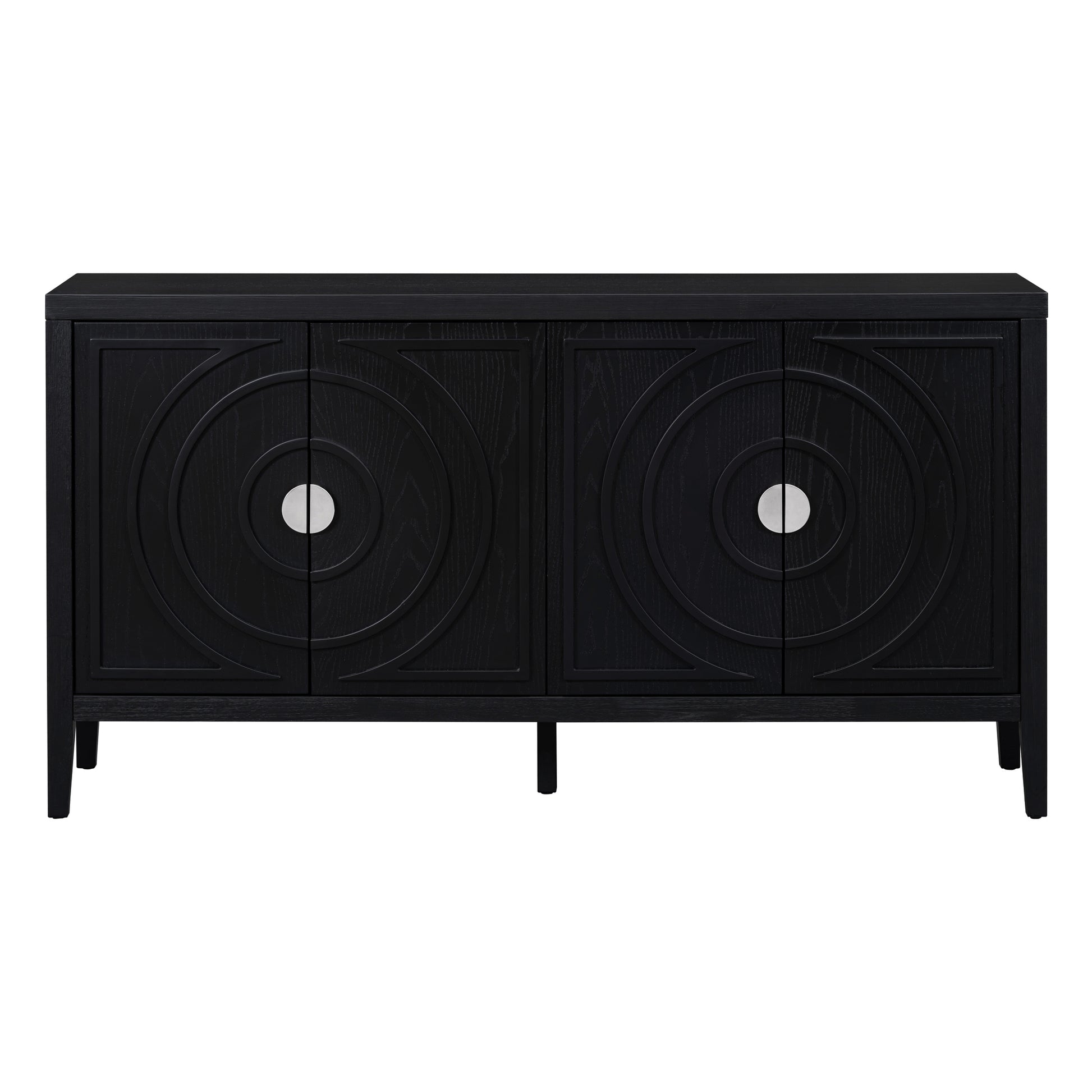 Retro Sideboard Door With Circular Groove Design Round Metal Door Handle For Entrance, Dinning Room, Living Room Black Black Mdf