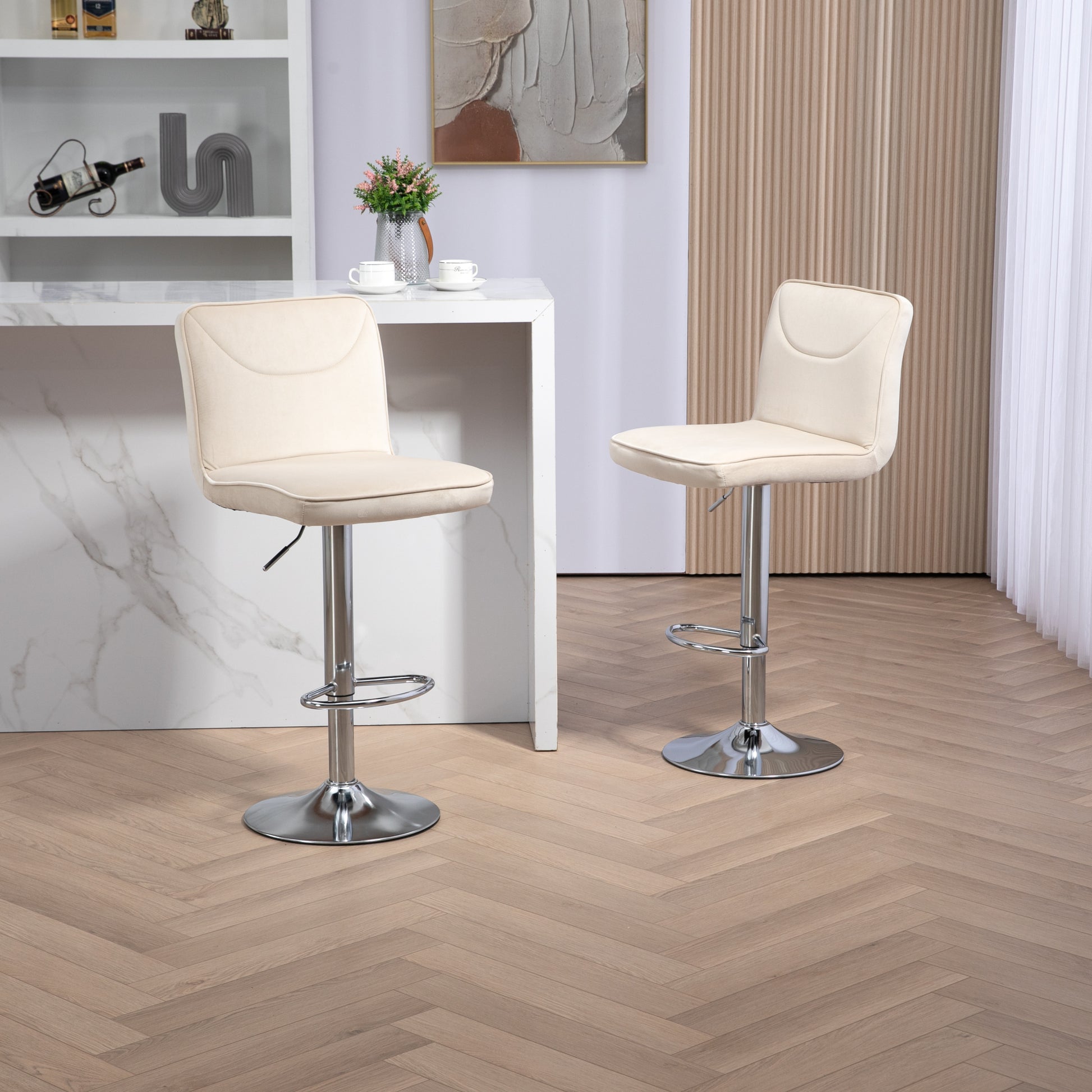 Coolmore Bar Stools With Back And Footrest Counter Height Dining Chairs 2Pc Set,360 Velvet Swivel Bar Stools Set Of 2, Adjustable Counter Height Bar Chairs Ivory Velvet Ivory Foam Velvet