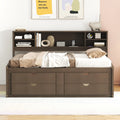 Full Size Wood Daybed With 2 Bedside Cabinets, Upper Shelves And 4 Drawers, Antique Brown Antique Brown Solid Wood Mdf