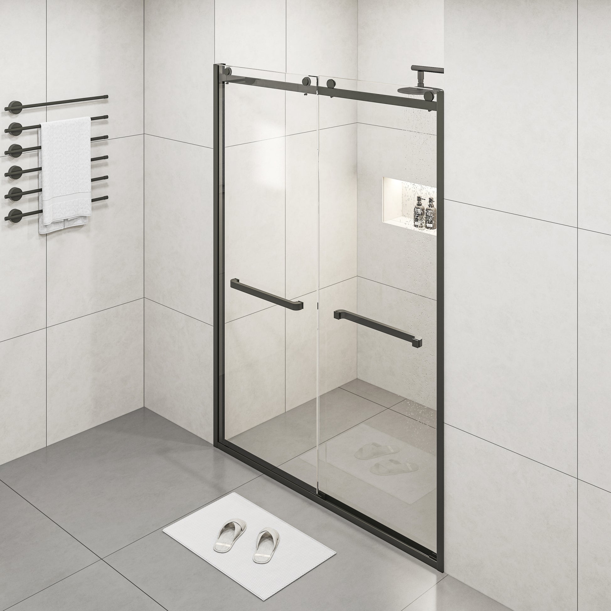 Semi frameless Double Sliding Glass Shower Doors,