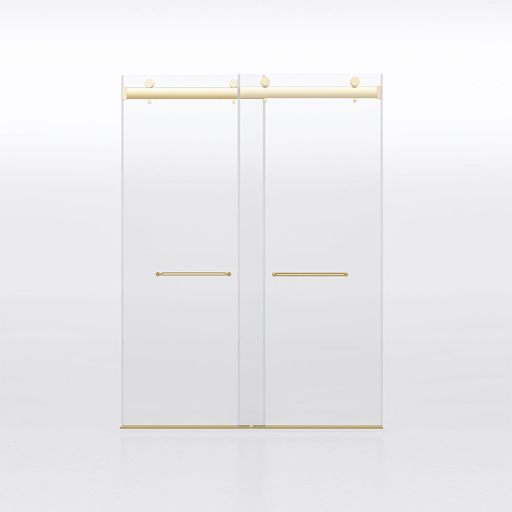 Frameless Sliding Glass Shower Doors 60" Width X 76"Height With 3 8" 10Mm Clear Tempered Glass, Brushed Gold Brushed Gold Bathroom American Design Stainless Steel Tempered Glass