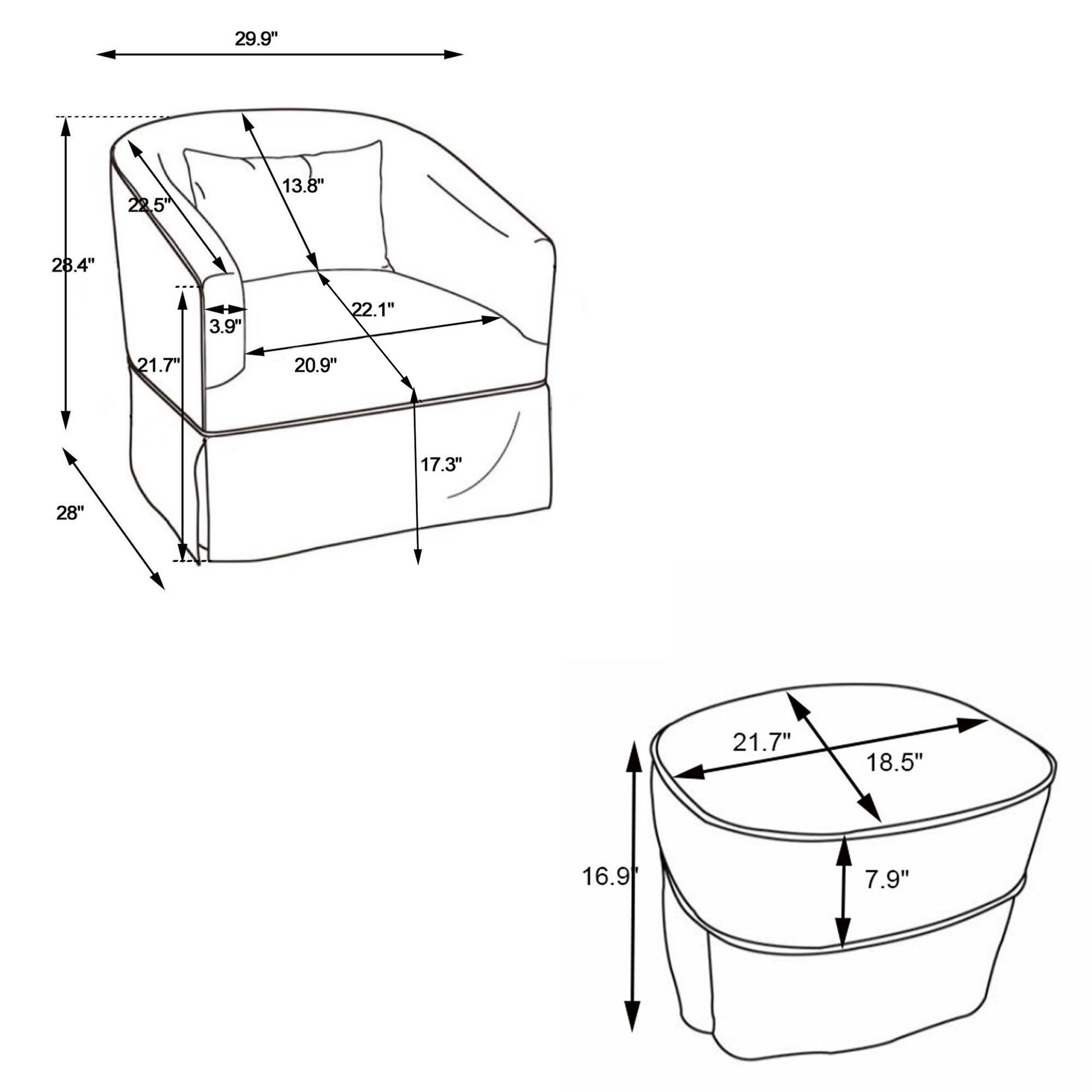 Swivel Barrel Chair With Ottoman, Swivel Accent Chairs Armchair For Living Room, Reading Chairs For Bedroom Comfy, Round Barrel Chairs With Black Metal Base Black Black Primary Living Space Modern Linen