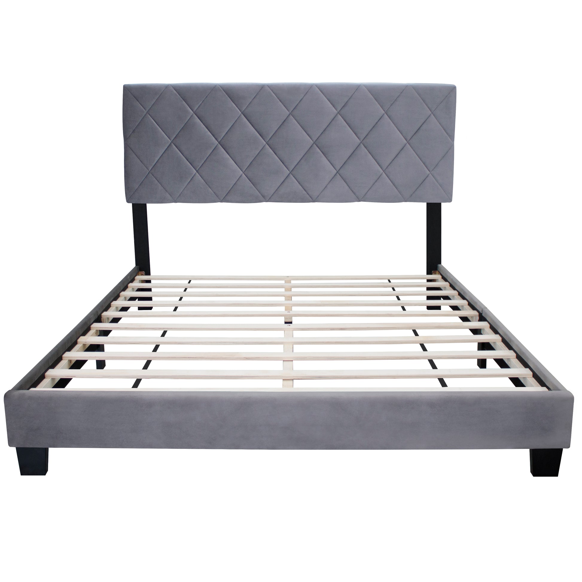 Gray Queen Size Adjustable Bed Frame Velvet Fabric Comfortable And Simple Versatile Style Make The Room Feel More Layered Box Spring Not Required Queen Gray Wood Espresso Bedroom American Design,Contemporary,Grunge,Minimalist Rubberwood Adjustable