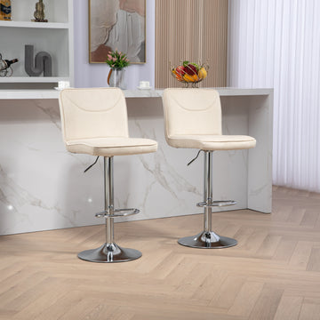 Coolmore Bar Stools With Back And Footrest Counter Height Dining Chairs 2Pc Set,360 Velvet Swivel Bar Stools Set Of 2, Adjustable Counter Height Bar Chairs Ivory Velvet Ivory Foam Velvet