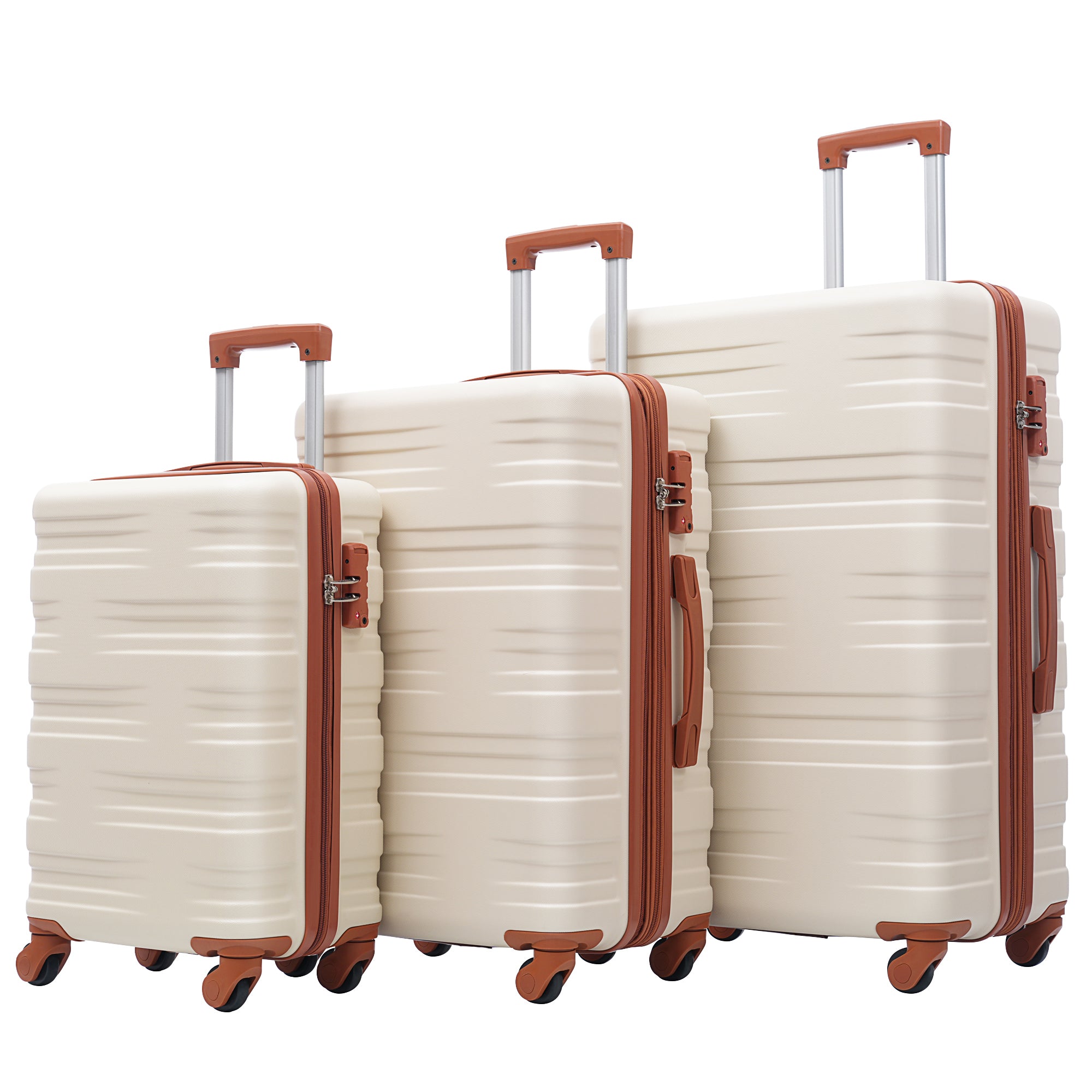 Hardshell Luggage Sets 3 Pcs Spinner Suitcase with TSA brown+white-abs