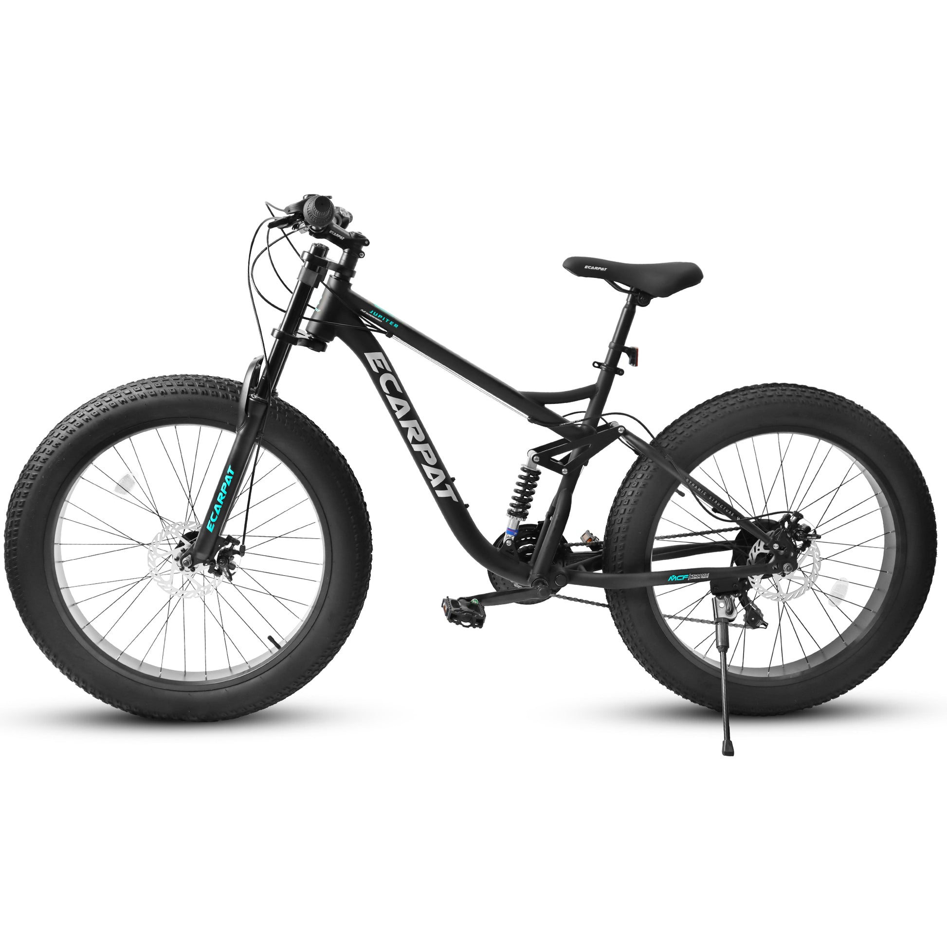 A26309 26 Inch Mountain Bike,Full Suspension 21 Speeds Drivetrain With Disc Brake Mtb Bicycle, 26*4" Fat Tire Bike For Men Or Women. Black Steel