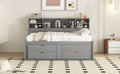 Full Size Wood Daybed With 2 Bedside Cabinets, Upper Shelves And 4 Drawers, Gray Gray Solid Wood Mdf