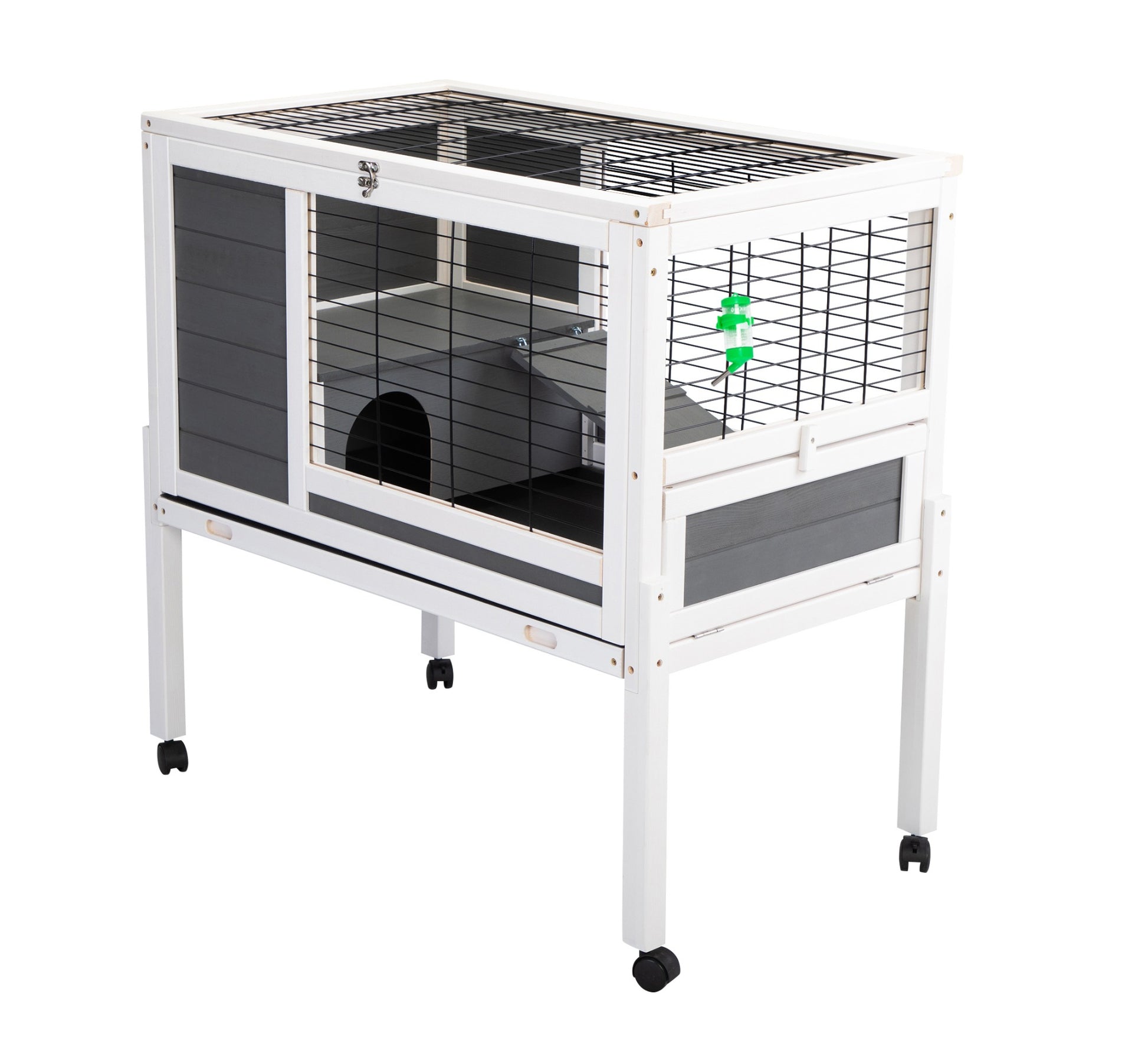 Wooden Rabbit Hutch With Wheels, Indoor Outdoor Pet House With Pull Out Tray Gray And White Gray Wood