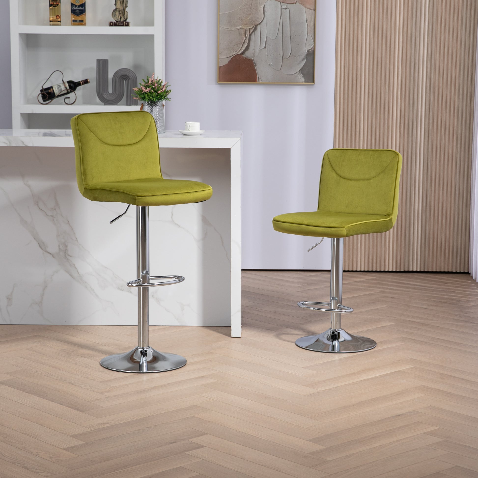 Coolmore Bar Stools With Back And Footrest Counter Height Dining Chairs 2Pc Set,360 Velvet Swivel Bar Stools Set Of 2, Adjustable Counter Height Bar Chairs Olive Velvet Olive Foam Velvet