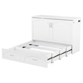 Full Size Murphy Bed Wall Bed With Drawer And A Set Of Sockets & Usb Ports, Pulley Structure Design, White White Solid Wood Mdf