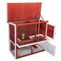 Wood Rabbit Hutch, Pet Playpen With 2 Stories, Ramp, Doors, Pull Out Tray, Water Bottle, Outdoor Enclosure For Small Animals Bunnies, Red And White Red Wood