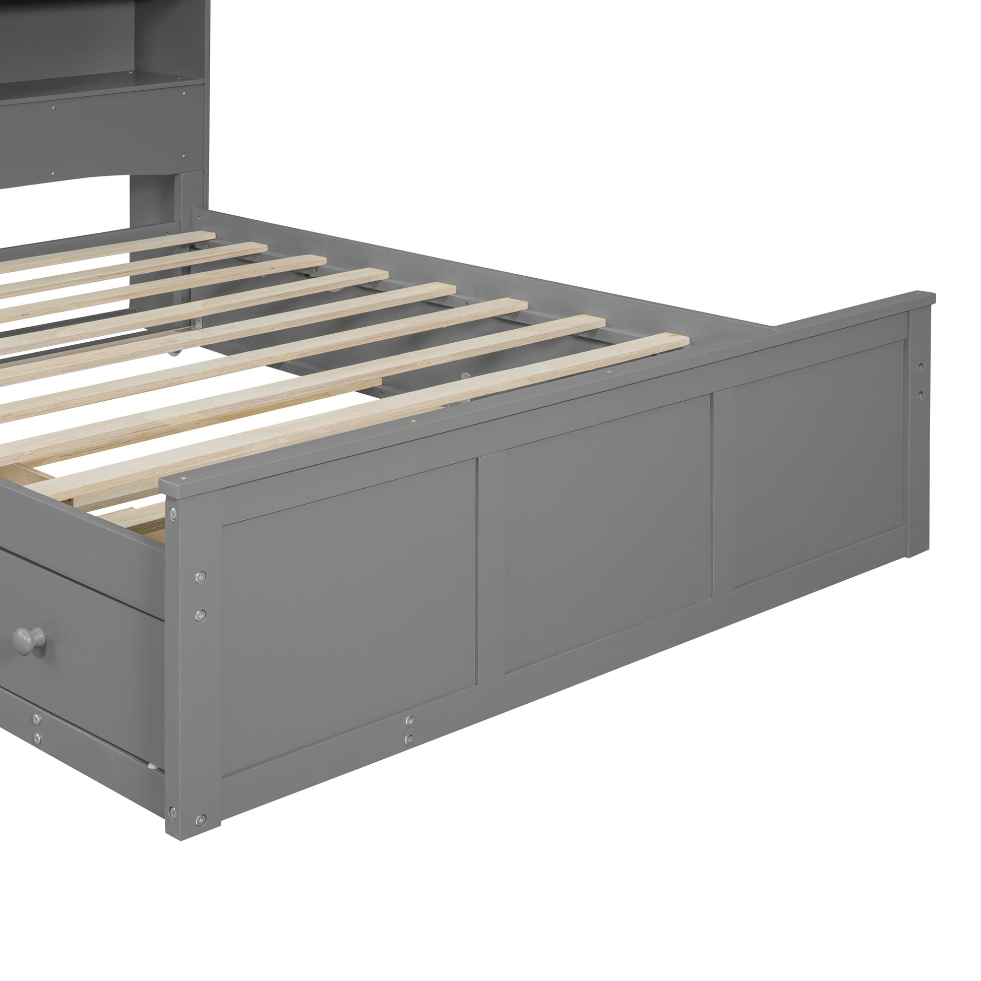 Full Size Wood Pltaform Bed With Win Size Trundle, 3 Drawers, Upper Shelves And A Set Of Usb Ports & Sockets, Gray Gray Solid Wood Mdf