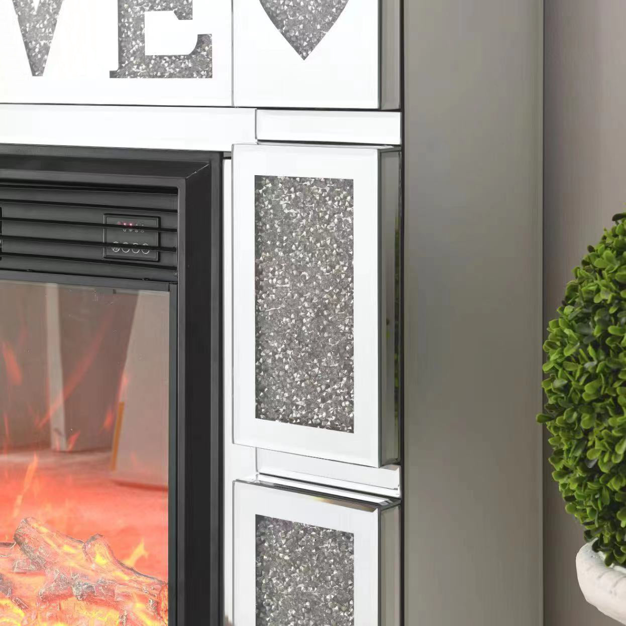 W 46" X D 12.6 X H 41"Acrylic Diamond Mirror Fireplace Cabinet, Tv Fireplace Cabinet Powder Coated Electric Bedroom Yes Freestanding Electric 41 50 Yes Silver 400 Natural Vent American Design Acrylic Mdf Glass