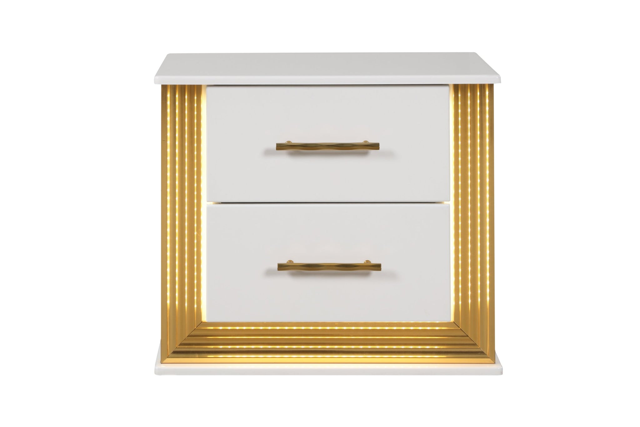 Obsession Contemporary Style 2 Drawer Nightstand Made With Wood & Gold Finish White 2 Drawers Bedroom Bedside Cabinet Contemporary,Modern Drawers White Wood