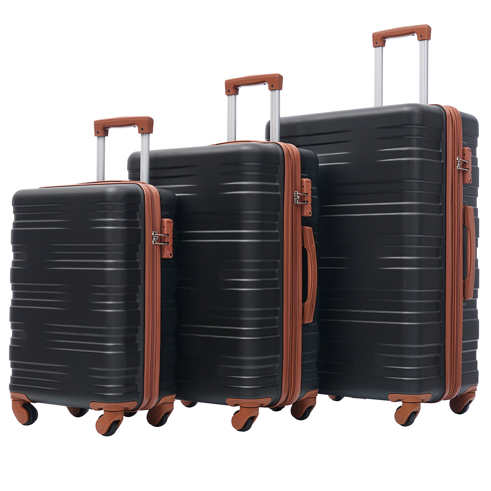 Hardshell Luggage Sets 3 Pcs Spinner Suitcase with TSA black brown-abs