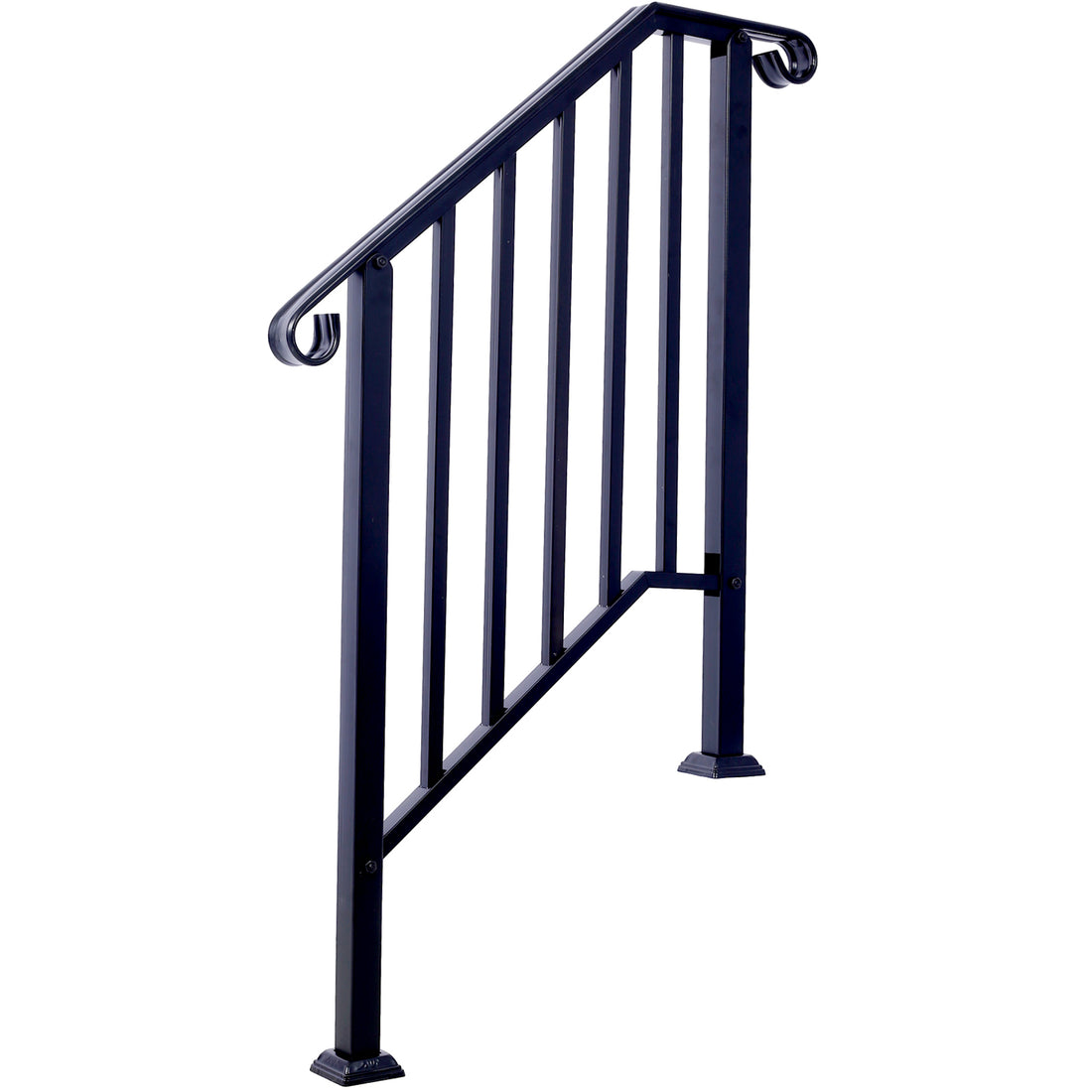 Handrails For Outdoor Steps, Fit 2 Or 3 Steps Outdoor Stair Railing, Picket#2 Wrought Iron Handrail, Flexible Porch Railing, Black Transitional Handrails For Concrete Steps Or Wooden Stairs Black Steel