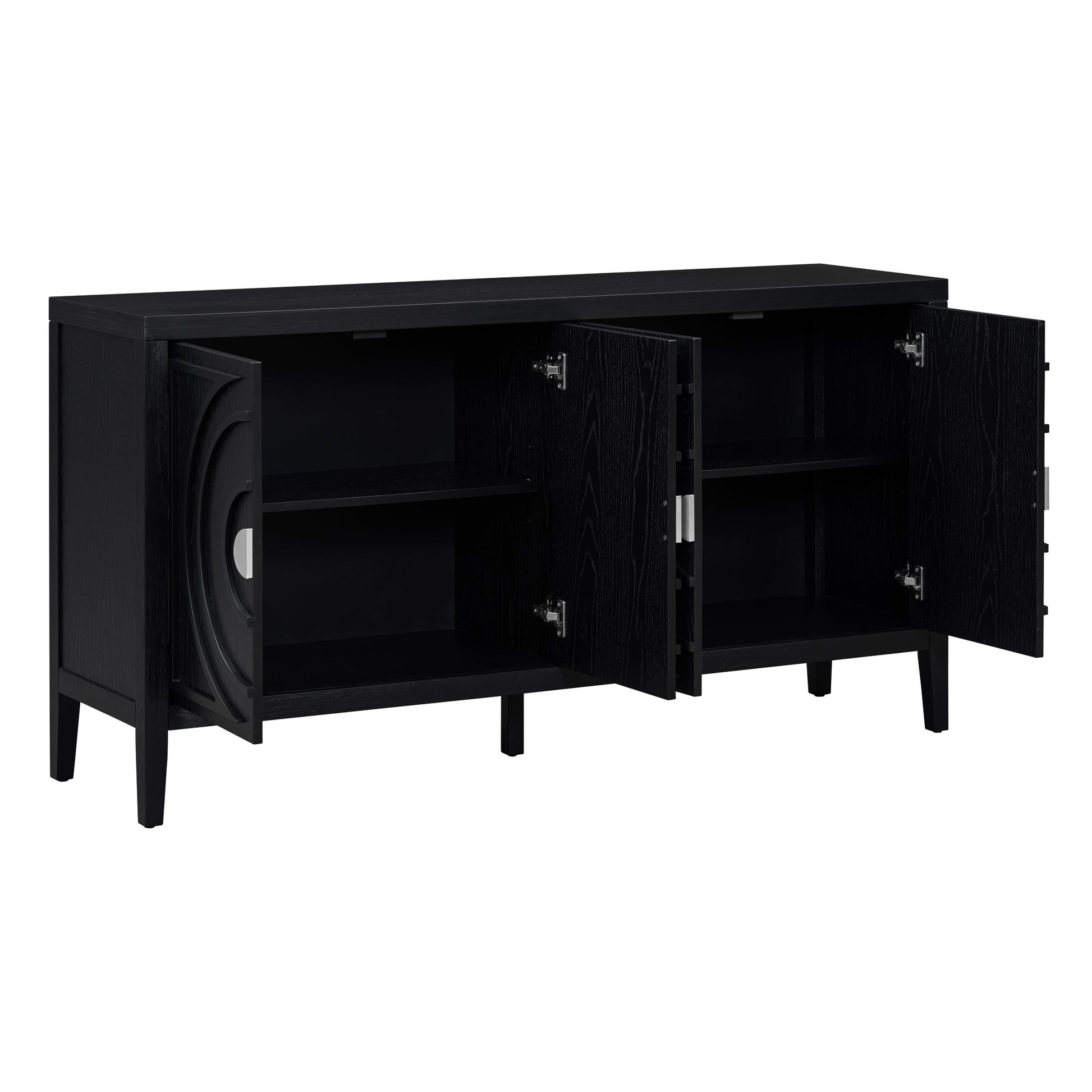 Retro Sideboard Door With Circular Groove Design Round Metal Door Handle For Entrance, Dinning Room, Living Room Black Black Mdf