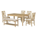 6 Piece Retro Dining Set, Minimalist Dining Table And 4 Upholstered Chairs & 1 Bench With A Shelf For Dining Room Natural Wood Wash Natural Wood Wash Mdf