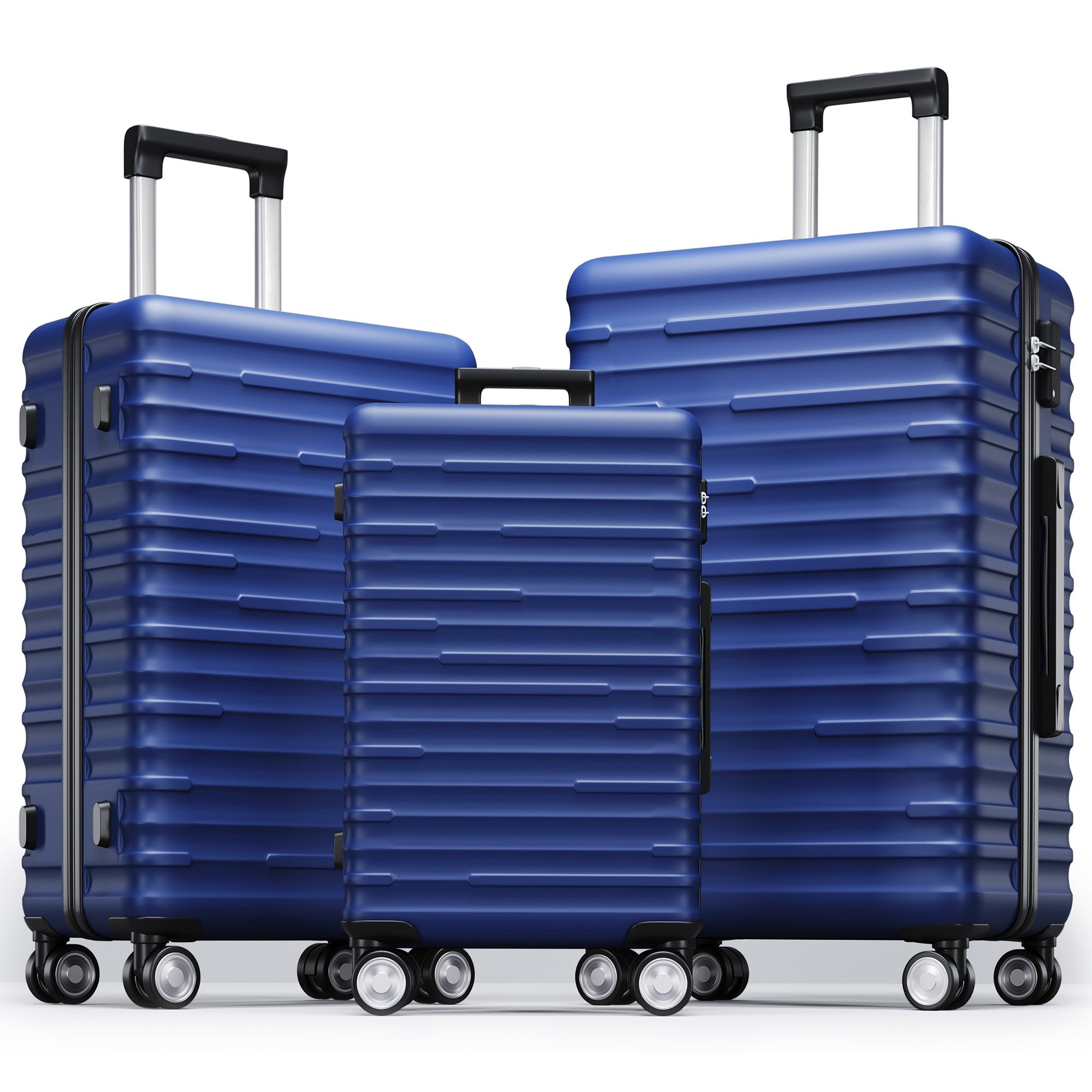 Luggage Expandable 3 Piece Sets ABS Spinner Suitcase dark blue-abs