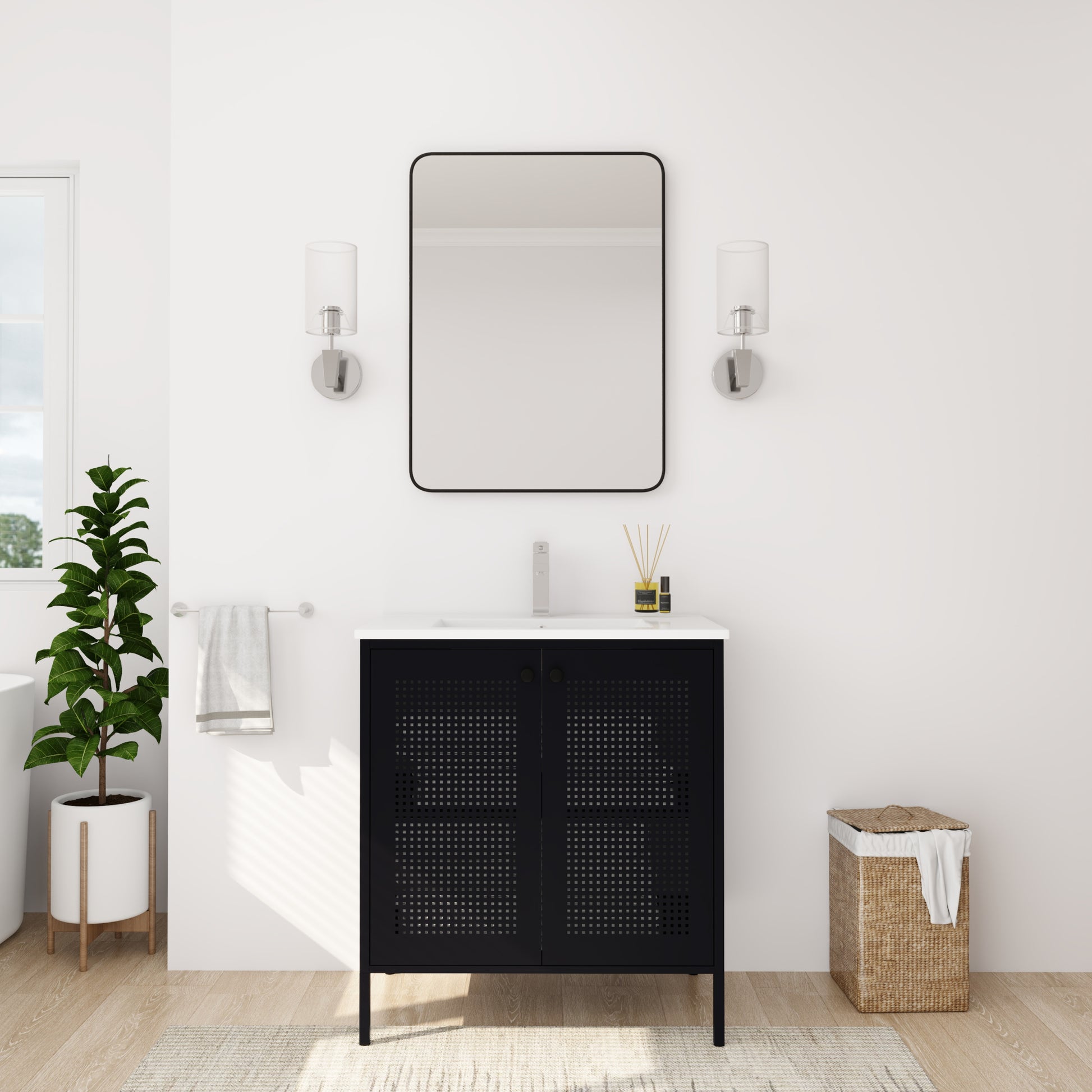 30 Inch Freestanding Bathroom Vanity With Ceramic SInk black-2-bathroom-freestanding-modern-steel