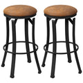 Bar Stools Set Of 2, Vintage Barstools With Footrest And Microfiber Cloth, 29 Inch Bar Height Stool With Powder Coated Steel Legs For Kitchen And Dining Room, Brown Brown Microfiber