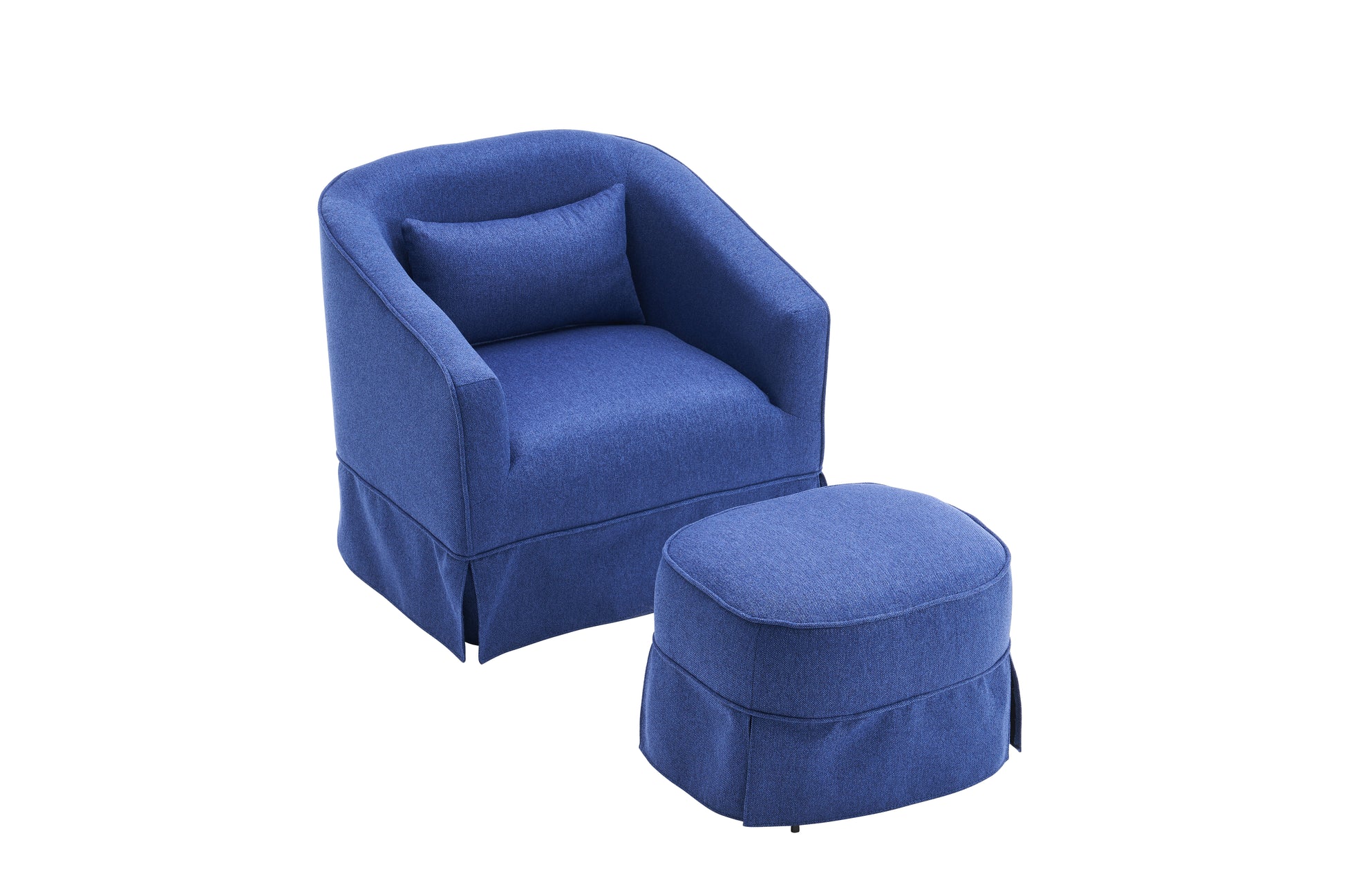 Swivel Barrel Chair With Ottoman, Swivel Accent Chairs Armchair For Living Room, Reading Chairs For Bedroom Comfy, Round Barrel Chairs With Black Metal Base Blue Blue Primary Living Space Modern Linen
