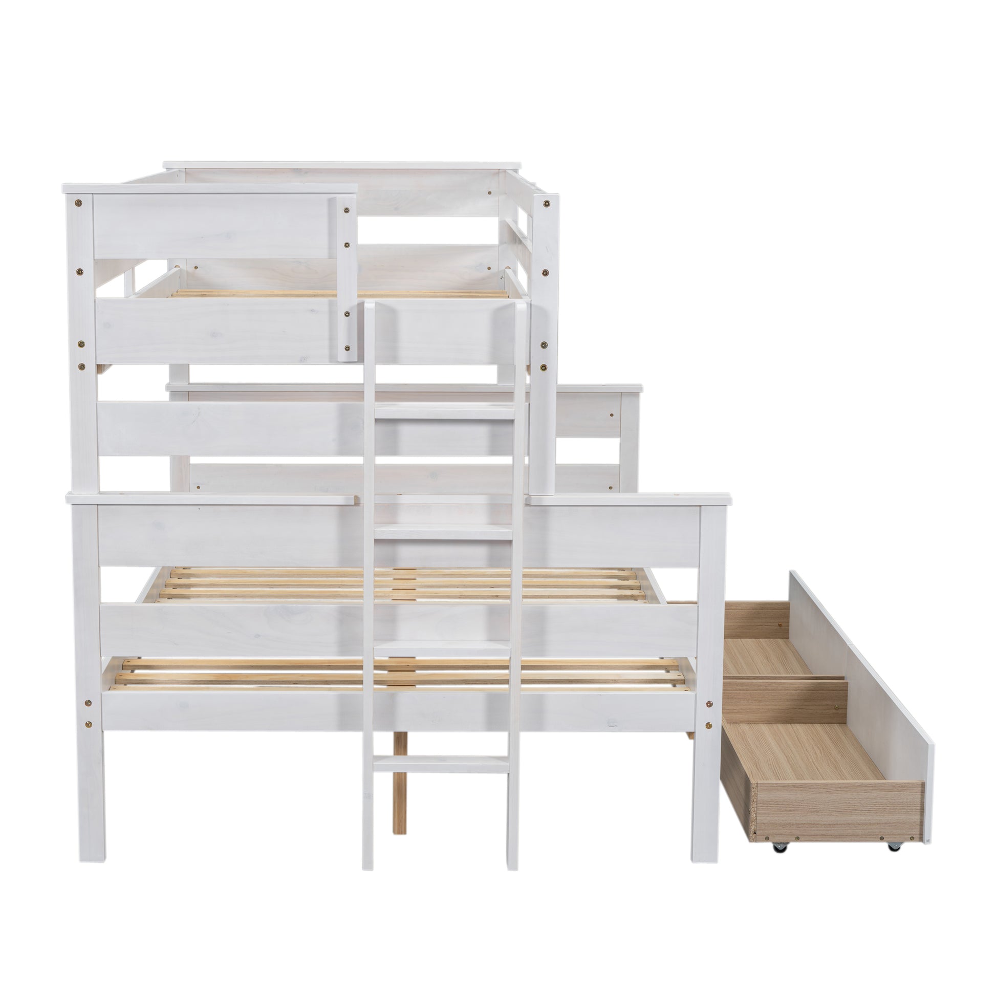 Wood Twin Over Full Bunk Bed With 2 Drawers, White Box Spring Not Required White Wood Bedroom Bunk Solid Wood Mdf