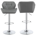 Chrome And Grey Adjustable Bar Stool Set Of 2 Solid Grey Dining Room Spot Clean Contemporary,Modern Bar Stools Tufted Back Foam Upholstered