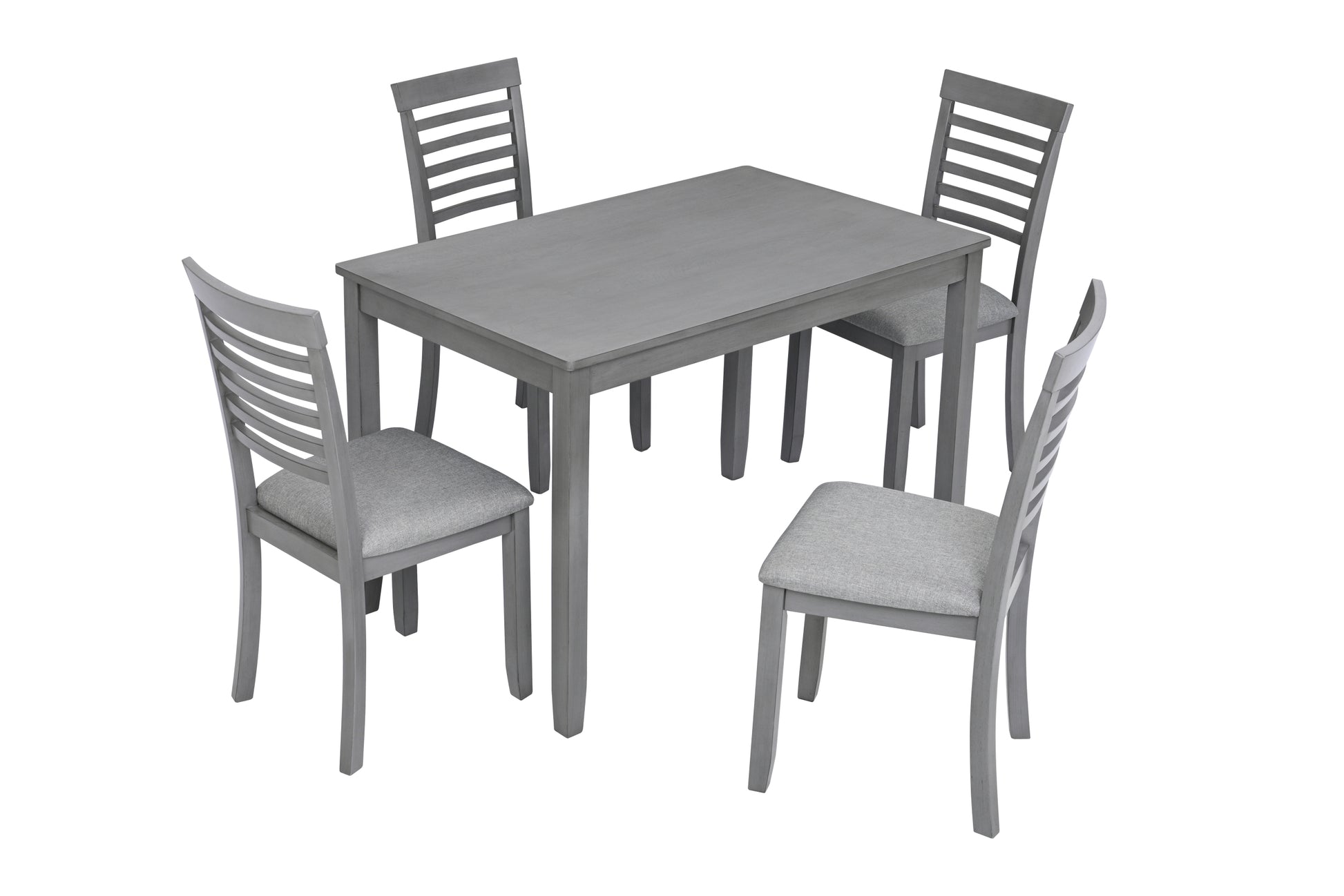 5 Piece Modern Dining Set, Rectangular Wooden Dining Table With 4 Upholstered Chairs For Kitchen, Dining Room, Gray Wood Gray Seats 4 Wood Dining Room Acacia 4 Leg Rectangular Dining Table With Chair Acacia Wood