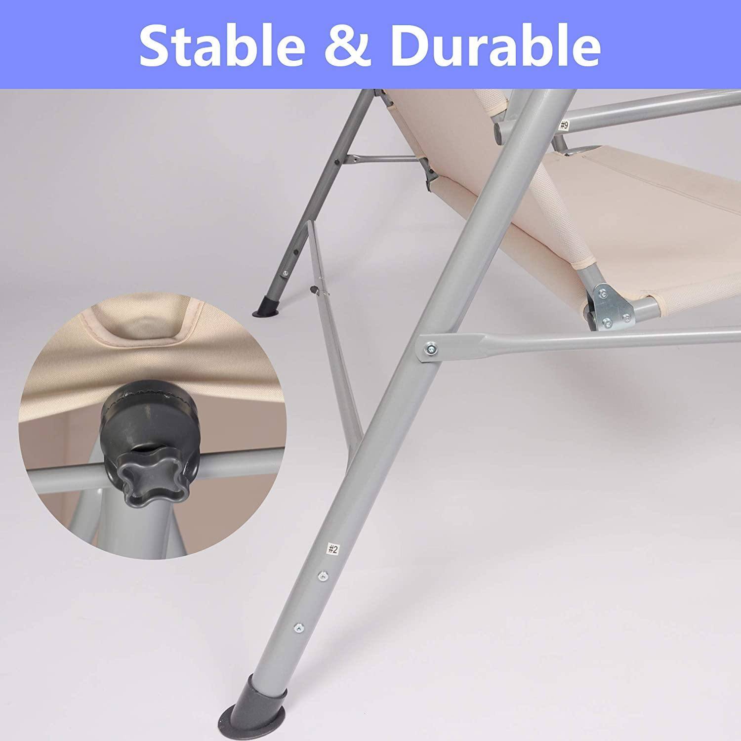 Outdoor Porch Patio Swing Chair With Stand And Waterproof Canopy All Weather Resistant Swing Bench Beige Metal