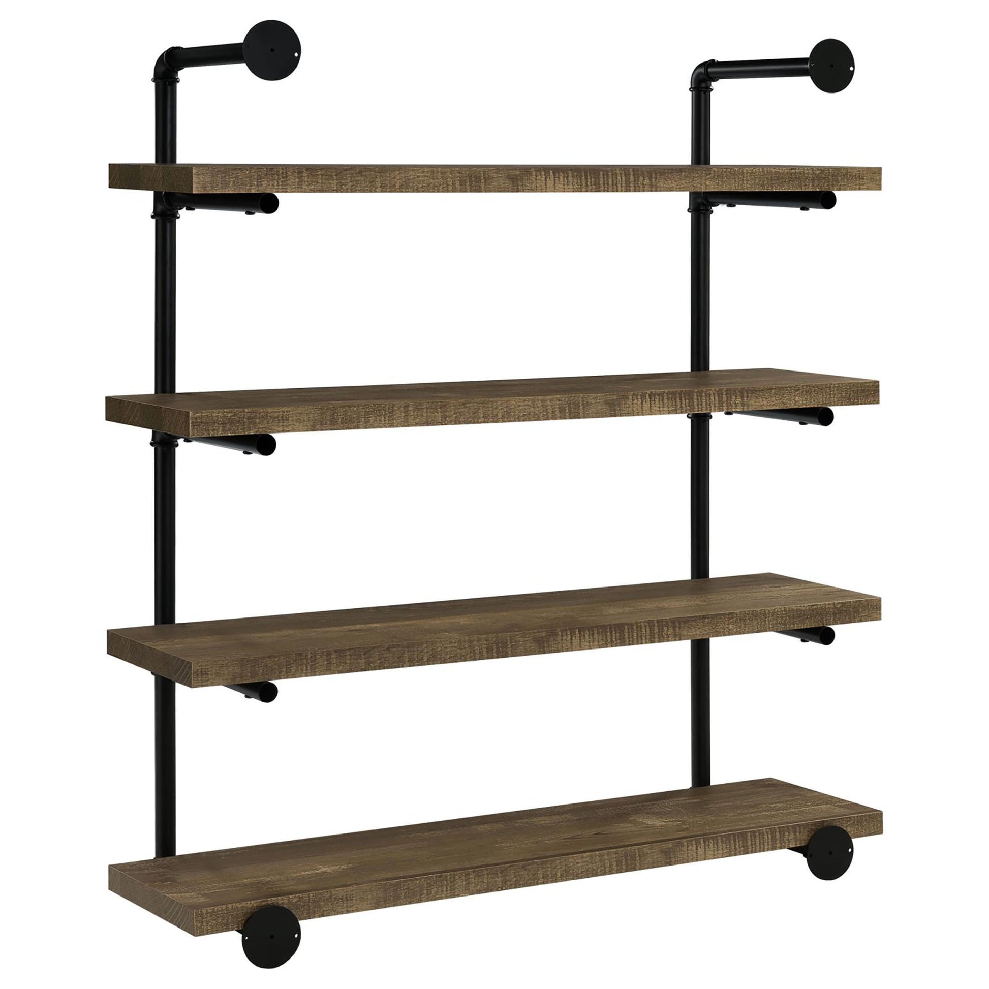 Black And Rustic Oak 40 Inch Wall Shelf 4 Black Brown Brown Vertical Office Open Back Wood Farmhouse,Rustic Wall Mounted Wood Metal